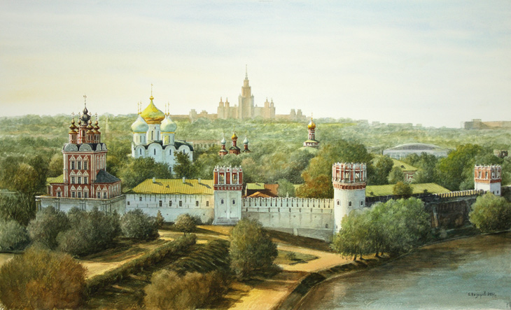 Фото жизнь (light) - Юлия Назарова - акварель - Москва.Вид на Новодевичий монастырь.