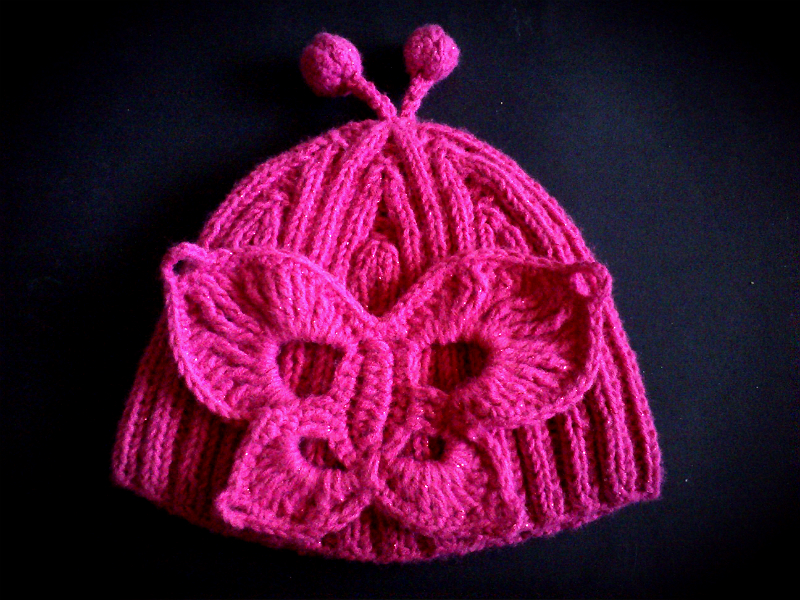 Фото жизнь (light) - Katrusya - Моё вязание. Мy knitting - Детская розовая шапка с бабочкой, размер 54 см, 97% acryl + 3% metallic polyester, IX.2013