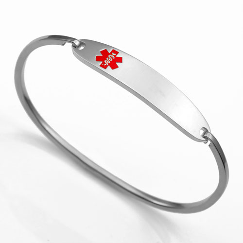 Stainless Bangle Bracelet with Red Medical Symbol