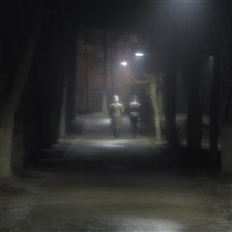 Парк. Поздний вечер. Падал мокрый снег...