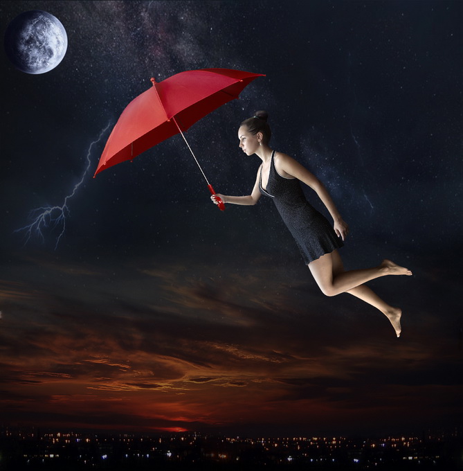 Песня она любит ночь. Девушка летит. Летающий зонтик. Летящий зонт. Девушка с зонтиком.